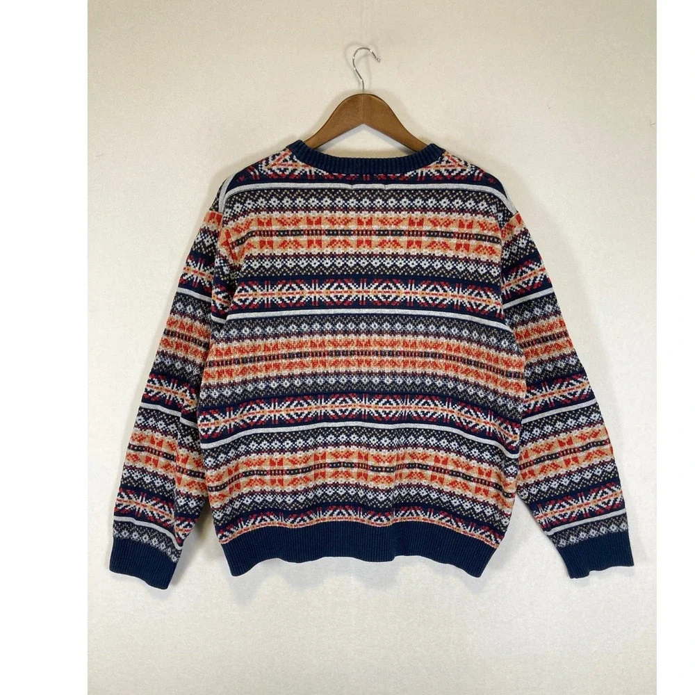 Fair Isle Cabincore‎ Old Navy Womens XL Navy Orange Knit Crewneck Sweater